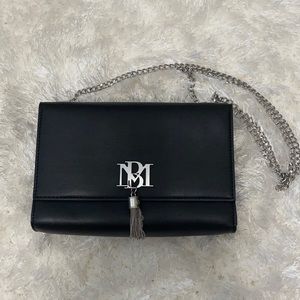 Badgley Mischka Black Crossbody Bag with Silver Chain & Tassel